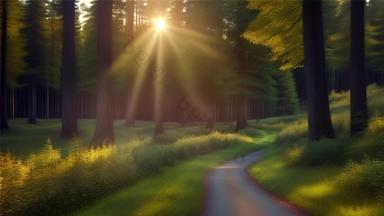 大自然森林阳光清晨树林